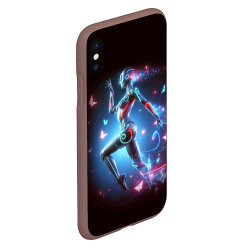 Чехол iPhone XS Max матовый Cyber girl and butterflies - neon glow fantasy / 3D-Коричневый – фото 2