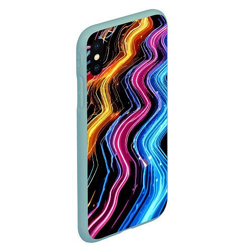 Чехол iPhone XS Max матовый Неоновые полосы - нейроарт / 3D-Мятный – фото 2