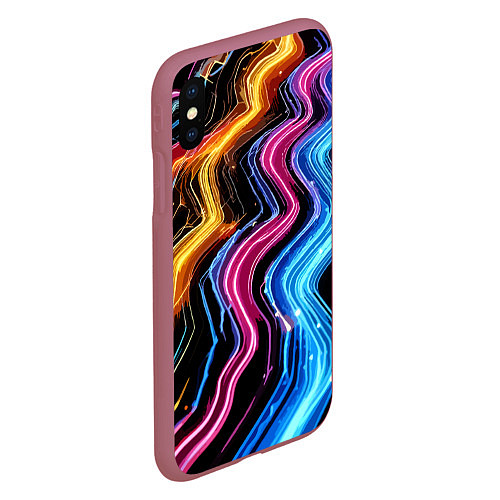 Чехол iPhone XS Max матовый Неоновые полосы - нейроарт / 3D-Малиновый – фото 2