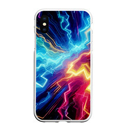 Чехол iPhone XS Max матовый Разряд неоновых молний - нейроарт, цвет: 3D-белый