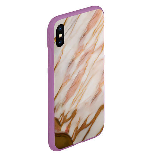 Чехол iPhone XS Max матовый Абстракция из золотого и розового мрамора / 3D-Фиолетовый – фото 2