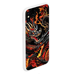 Чехол iPhone XS Max матовый Огненные драконы в стиле тату ирезуми на черном, цвет: 3D-белый — фото 2