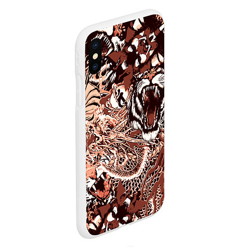 Чехол iPhone XS Max матовый Тигр дракон и самурай / 3D-Белый – фото 2