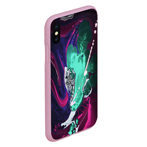 Чехол iPhone XS Max матовый Жидкие абстрактные краски / 3D-Розовый – фото 2