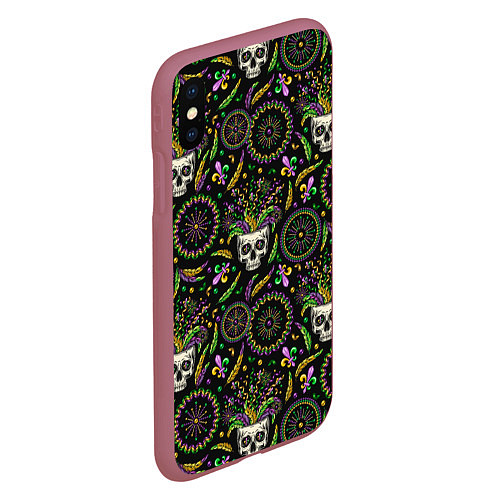 Чехол iPhone XS Max матовый Черепа в узорах / 3D-Малиновый – фото 2