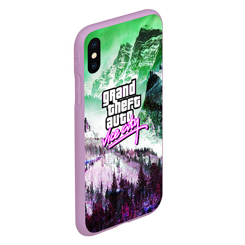 Чехол iPhone XS Max матовый Vice city game glitch / 3D-Сиреневый – фото 2