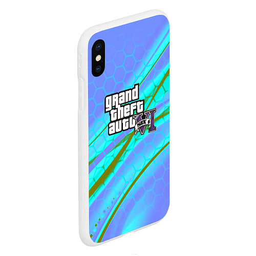 Чехол iPhone XS Max матовый GTA 6 неоновые соты геометрия / 3D-Белый – фото 2