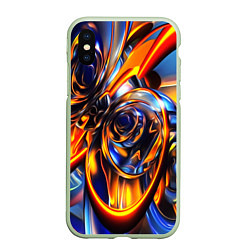 Чехол iPhone XS Max матовый Жидкие краски фрактал, цвет: 3D-салатовый