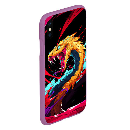 Чехол iPhone XS Max матовый Злая желтая змея / 3D-Фиолетовый – фото 2