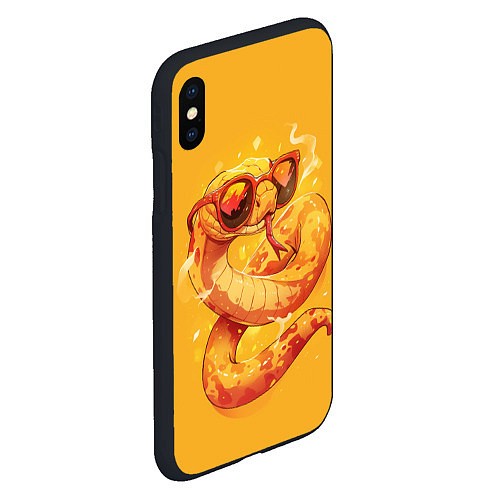 Чехол iPhone XS Max матовый Крутая желтая змея в очках / 3D-Черный – фото 2