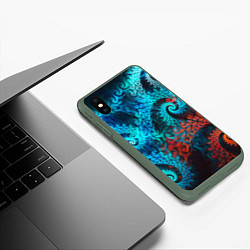 Чехол iPhone XS Max матовый Оптическая абстракция узор, цвет: 3D-темно-зеленый — фото 2