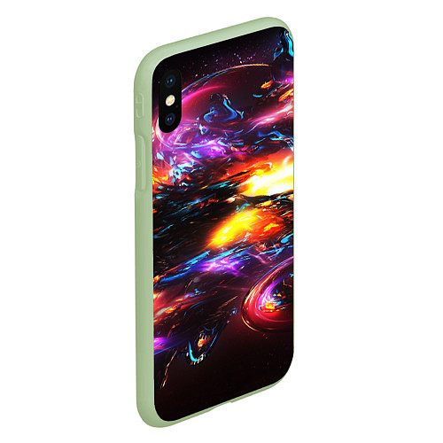 Чехол iPhone XS Max матовый Неоновая абстракция краски / 3D-Салатовый – фото 2