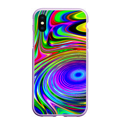 Чехол iPhone XS Max матовый Жидкие неоновые краски разводы, цвет: 3D-сиреневый