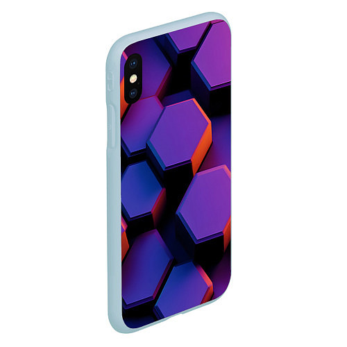 Чехол iPhone XS Max матовый Неоновые трехмерные соты / 3D-Голубой – фото 2