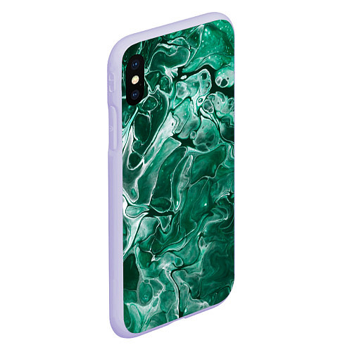 Чехол iPhone XS Max матовый Зеленая водная абстракция / 3D-Светло-сиреневый – фото 2