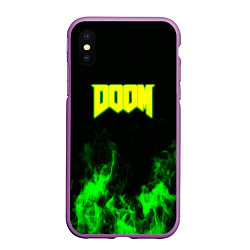 Чехол iPhone XS Max матовый Doom кислотное лого огонь, цвет: 3D-фиолетовый