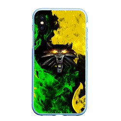 Чехол iPhone XS Max матовый The Witcher in fire, цвет: 3D-голубой