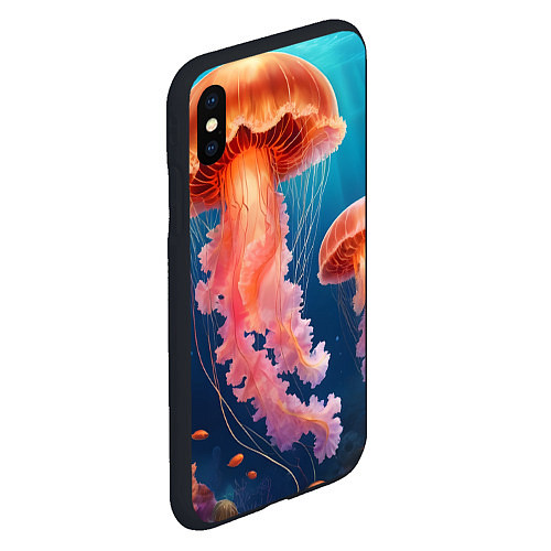 Чехол iPhone XS Max матовый Подводный мир медузы / 3D-Черный – фото 2