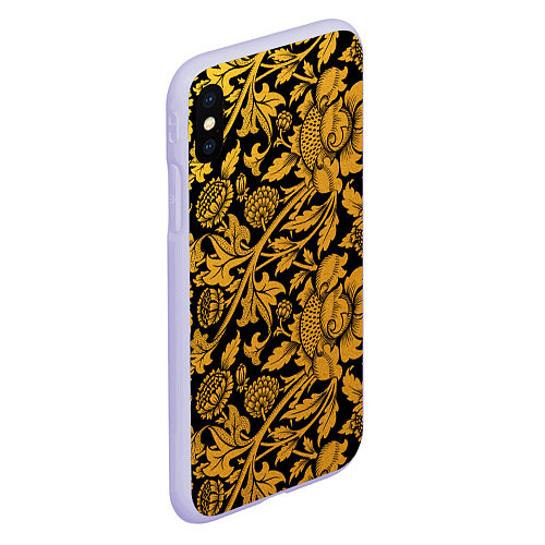 Чехол iPhone XS Max матовый Текстура золотых цветов / 3D-Светло-сиреневый – фото 2