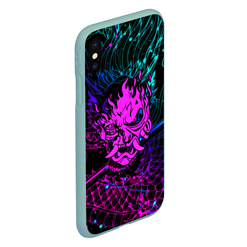 Чехол iPhone XS Max матовый Cyberpunk 2077 dragon neon / 3D-Мятный – фото 2