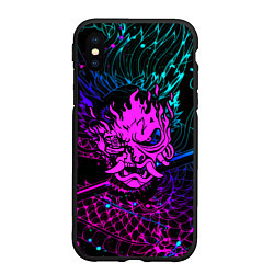 Чехол iPhone XS Max матовый Cyberpunk 2077 dragon neon, цвет: 3D-черный