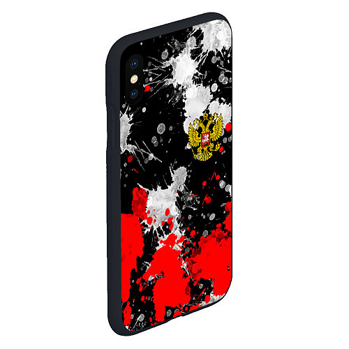 Чехол iPhone XS Max матовый Герб РФ абстрактыне краски / 3D-Черный – фото 2