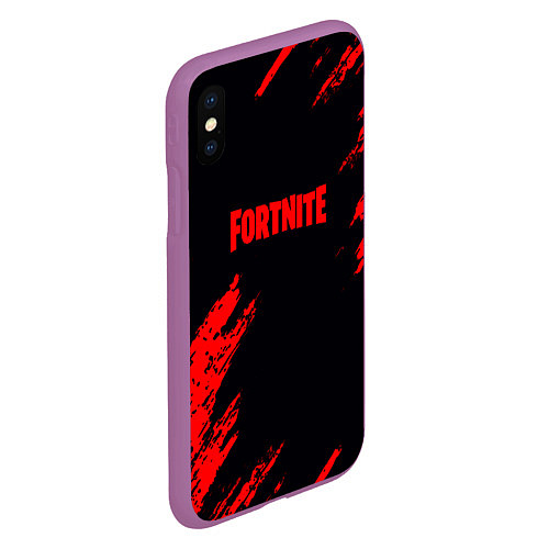 Чехол iPhone XS Max матовый Fortnite красные краски лого / 3D-Фиолетовый – фото 2