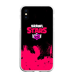 Чехол iPhone XS Max матовый Brawl stars розовые краски, цвет: 3D-белый