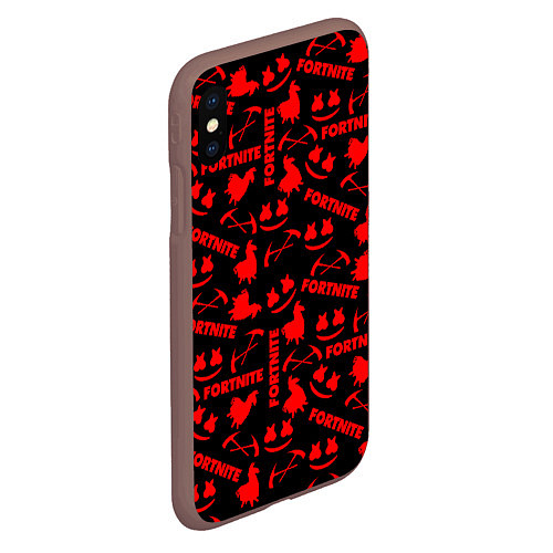 Чехол iPhone XS Max матовый Fortnite pattern game red / 3D-Коричневый – фото 2