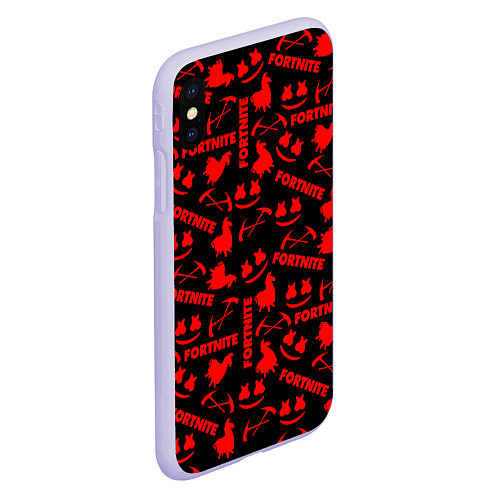 Чехол iPhone XS Max матовый Fortnite pattern game red / 3D-Светло-сиреневый – фото 2