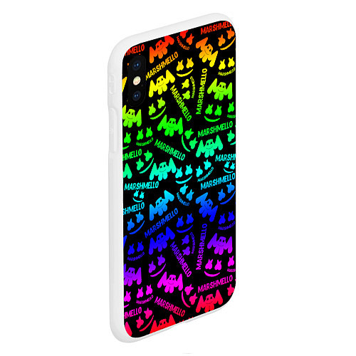 Чехол iPhone XS Max матовый Marshmello neon steel pattern / 3D-Белый – фото 2