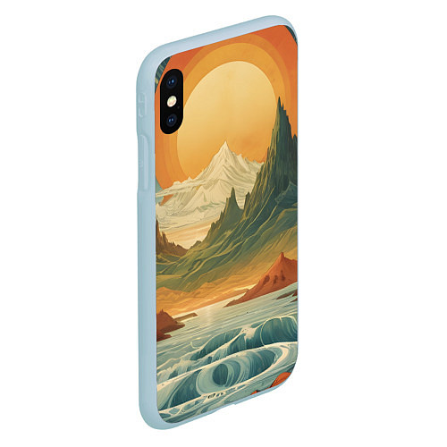 Чехол iPhone XS Max матовый В теплых горах на закате / 3D-Голубой – фото 2