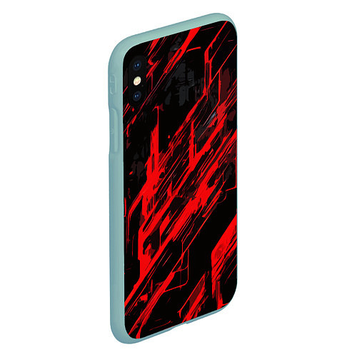 Чехол iPhone XS Max матовый Red stripes on a black background / 3D-Мятный – фото 2