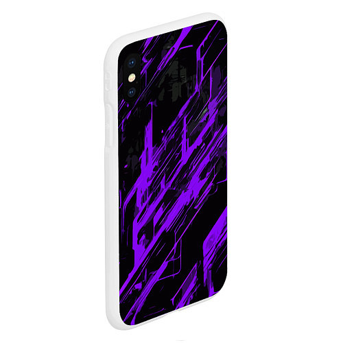 Чехол iPhone XS Max матовый Purple stripes on a black background / 3D-Белый – фото 2