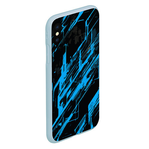 Чехол iPhone XS Max матовый Blue stripes on a black background / 3D-Голубой – фото 2