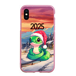 Чехол iPhone XS Max матовый 2025 новогодняя змейка, цвет: 3D-розовый