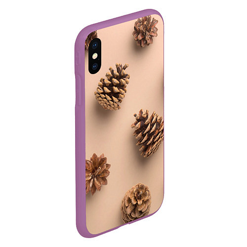 Чехол iPhone XS Max матовый Еловые шишки на бежевом фоне / 3D-Фиолетовый – фото 2