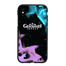 Чехол iPhone XS Max матовый Genshin Impact flame neon, цвет: 3D-черный