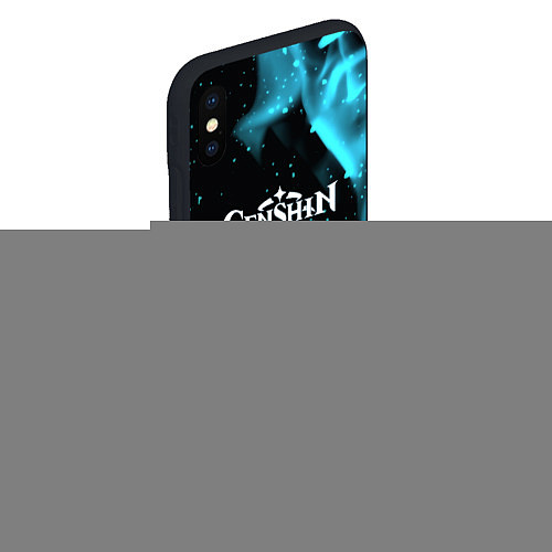 Чехол iPhone XS Max матовый Genshin Impact flame neon / 3D-Черный – фото 2