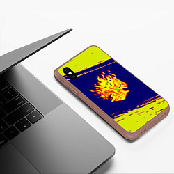 Чехол iPhone XS Max матовый Cyberpunk 2077 краски полосы, цвет: 3D-коричневый — фото 2