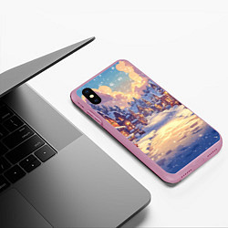 Чехол iPhone XS Max матовый Уютный снежный городок, цвет: 3D-розовый — фото 2