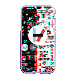 Чехол iPhone XS Max матовый Twenty one pilots glitch pattern, цвет: 3D-сиреневый