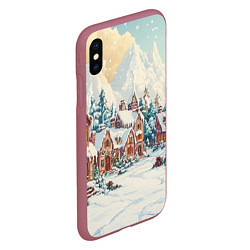 Чехол iPhone XS Max матовый Сказочный новогодний городок, цвет: 3D-малиновый — фото 2