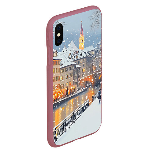 Чехол iPhone XS Max матовый Заснеженный Санкт-Петербург пейзаж / 3D-Малиновый – фото 2