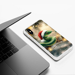 Чехол iPhone XS Max матовый Новогодняя змея на ветке ели, цвет: 3D-белый — фото 2