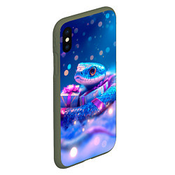 Чехол iPhone XS Max матовый Новогодняя змейка с подарком, цвет: 3D-темно-зеленый — фото 2