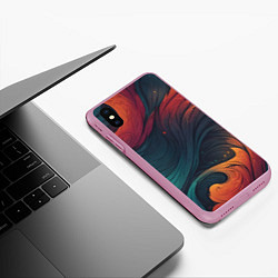 Чехол iPhone XS Max матовый Эбру теплая абстракция, цвет: 3D-розовый — фото 2