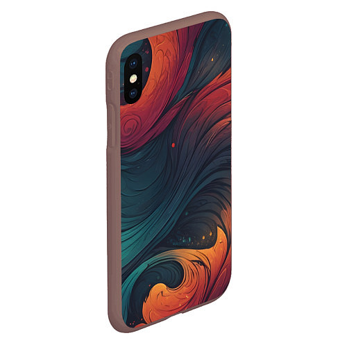 Чехол iPhone XS Max матовый Эбру теплая абстракция / 3D-Коричневый – фото 2