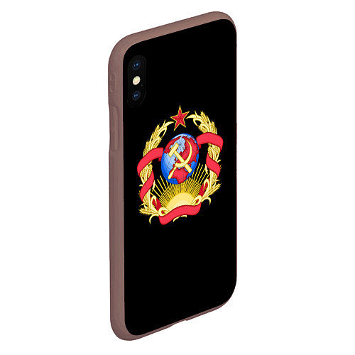 Чехол iPhone XS Max матовый Патриотический герб СССР / 3D-Коричневый – фото 2