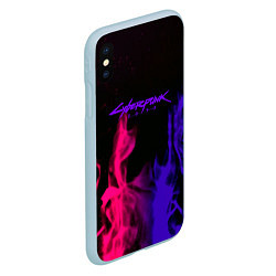 Чехол iPhone XS Max матовый Cyberpunk 2077 neon flame, цвет: 3D-голубой — фото 2